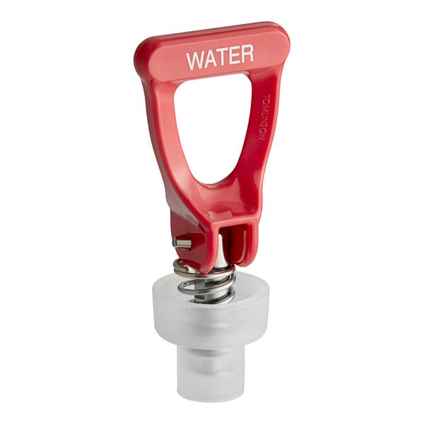 A Bunn red plastic faucet repair kit with a red and silver water spout.