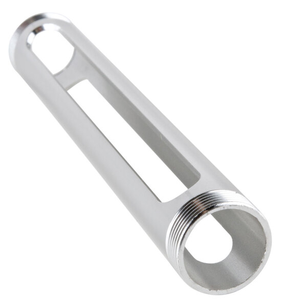 A silver tube with a hole.