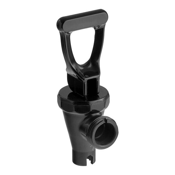 A Bunn black plastic faucet assembly with a black handle.