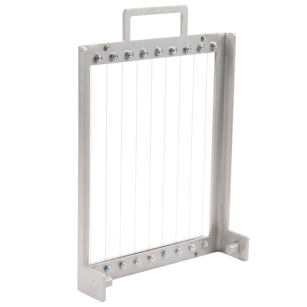 A white metal cutting arm with metal wires.