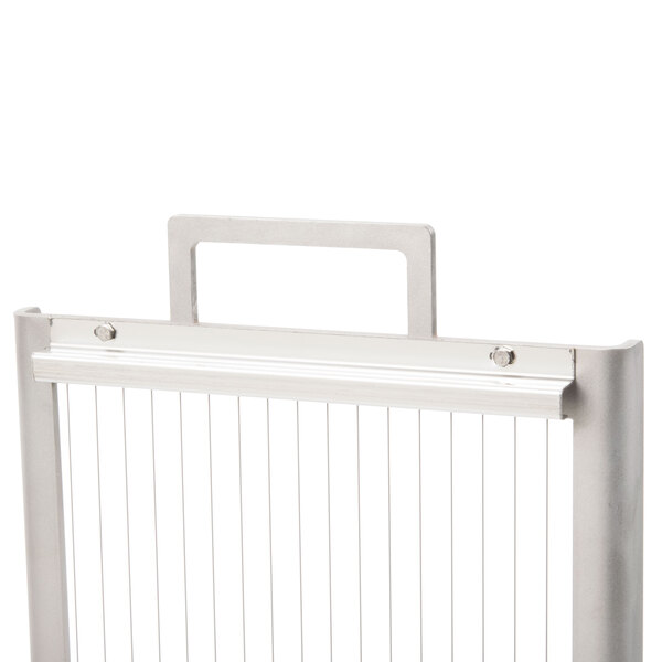 A white metal cutting arm with a white background.