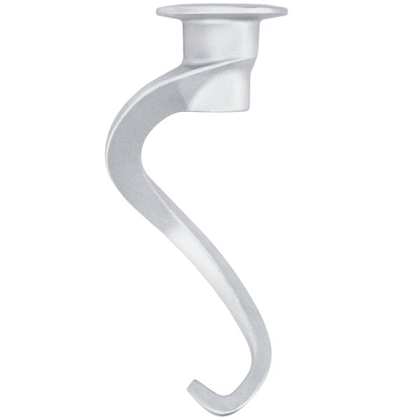 A silver curved metal hook.