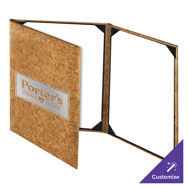 Menu Solutions CO630BD-NC 4 1/4" x 14" Customizable Natural Cork Continuous 3 View Menu Cover