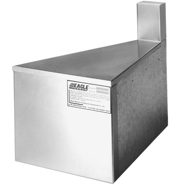 A stainless steel metal box with a square vented lid on a bar counter.