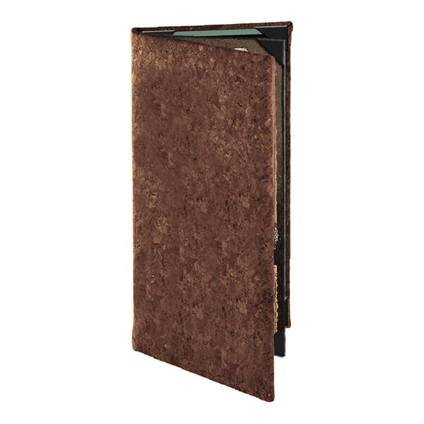 Menu Solutions CO640BA-DB 4 1/4" x 11" Dark Cork 4 View Booklet Menu Cover