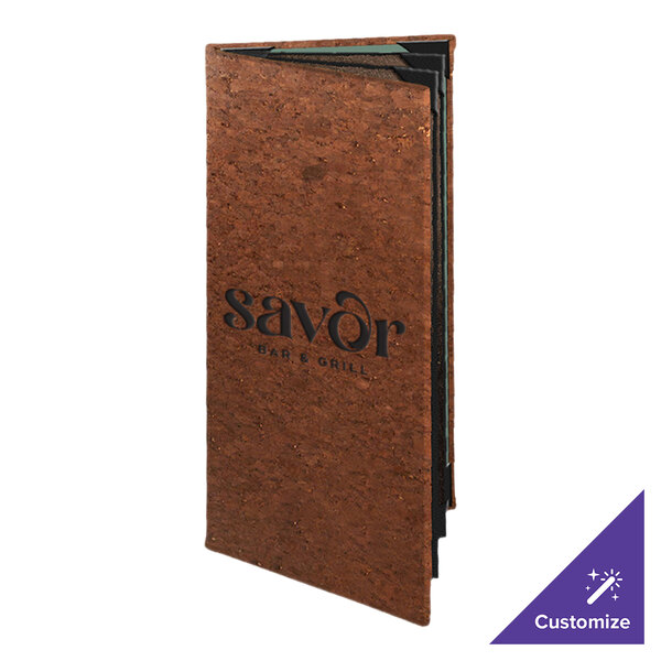 Menu Solutions CO660B-DB 5 1/2" x 11" Customizable Dark Cork 6 View Booklet Menu Cover