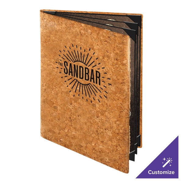 Menu Solutions CO660C-NC 8 1/2" x 11" Customizable Natural Cork 6 View Booklet Menu Cover