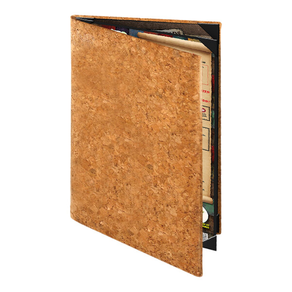 Menu Solutions CO640D-NC 8 1/2" x 14" Natural Cork 4 View Booklet Menu Cover
