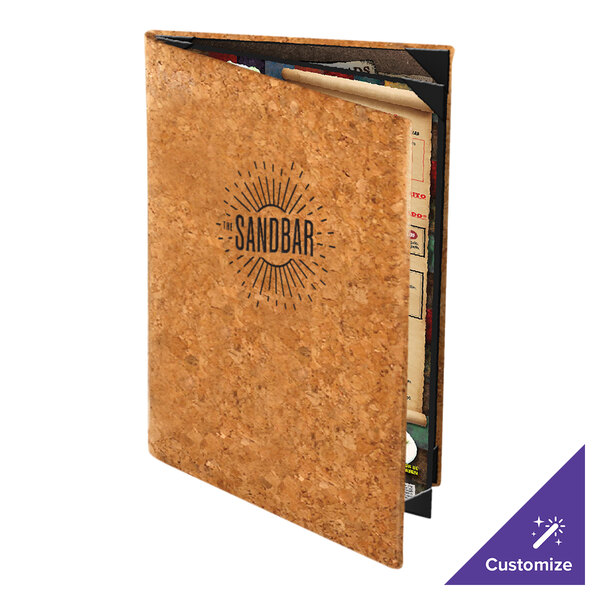 Menu Solutions CO640D-NC 8 1/2" x 14" Customizable Natural Cork 4 View Booklet Menu Cover