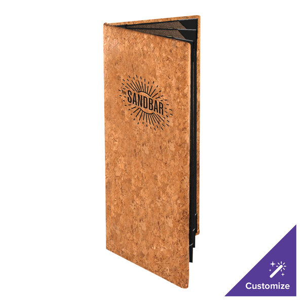 Menu Solutions CO660BD-NC 4 1/4" x 14" Customizable Natural Cork 6 View Booklet Menu Cover