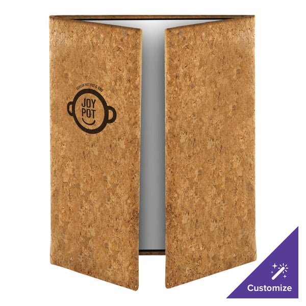 Menu Solutions CO55C-NC 4 1/4" x 11", 8 1/2" x 11" Customizable Natural Cork Gatefold Style 3 View Menu Cover