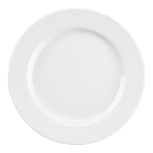 A plain, round, white china plate.