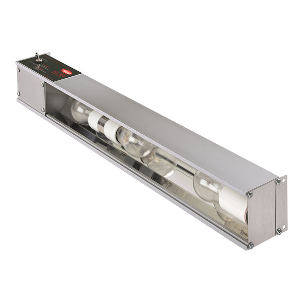 A Hatco Glo-Rite display light with two light bulbs in a metal case.