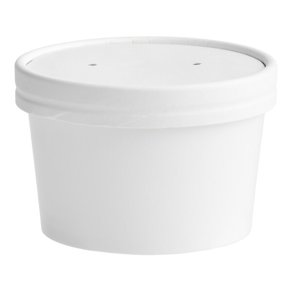 Choice 8 oz. Double Poly-Coated White Paper Food Cup with Vented Paper Lid - 25/Pack