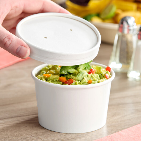 Choice 8 oz. Double Poly-Coated White Paper Food Cup with Vented Paper Lid - 25/Pack