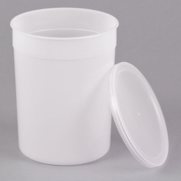 A white plastic translucent deli container with a lid.