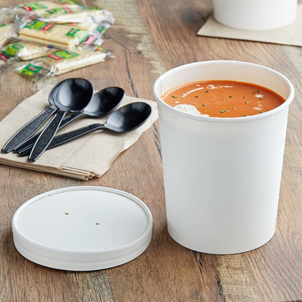 Choice 32 oz. Double Poly-Coated White Paper Food Cup with Vented Paper Lid - 25/Pack