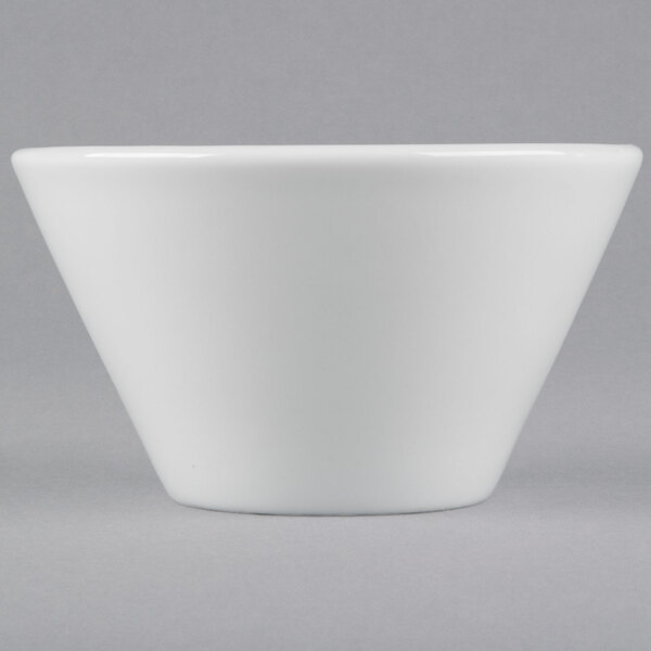 A Tuxton TuxTrendz white china bouillon cup.