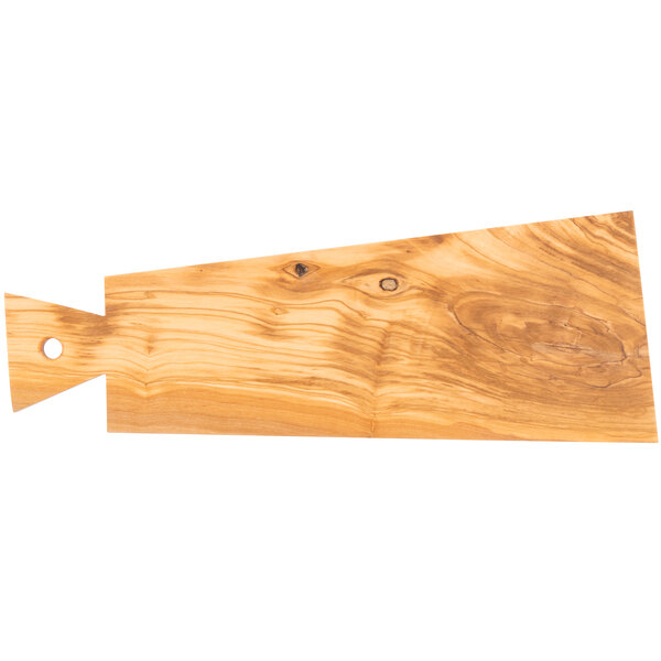 An American Metalcraft olive wood serving board with a hole in it.