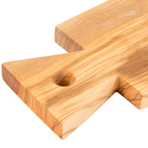 An American Metalcraft Olive Wood serving board with a hole in the center.