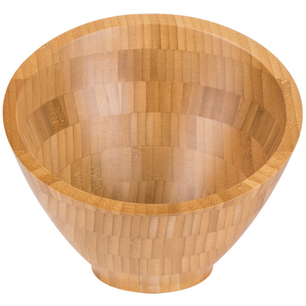 An American Metalcraft bamboo bowl with a pattern on it.