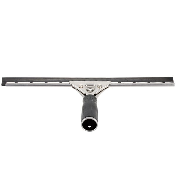 An Unger window squeegee with a black rubber grip handle.