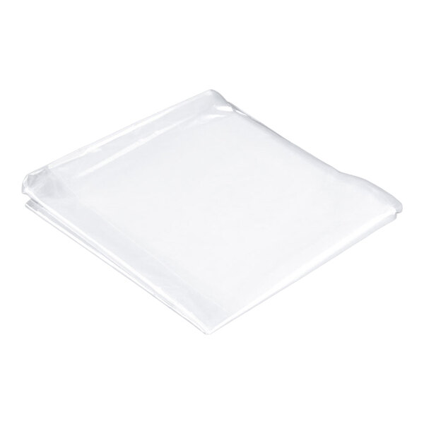A clear, empty, rectangular plastic bag is shown folded flat against a white background.