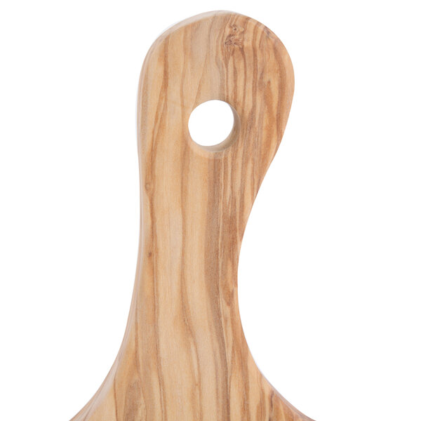 An American Metalcraft olive wood serving board with a hole in it.