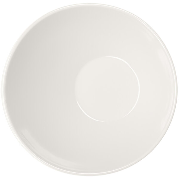 A white GET Keywest melamine bowl with a slanted design and a circle on it.