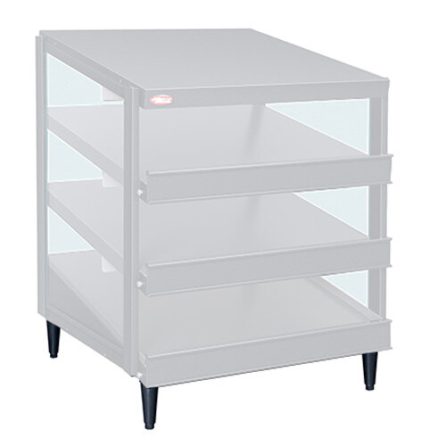 A white metal Hatco Glo-Ray shelf with three glass shelves.