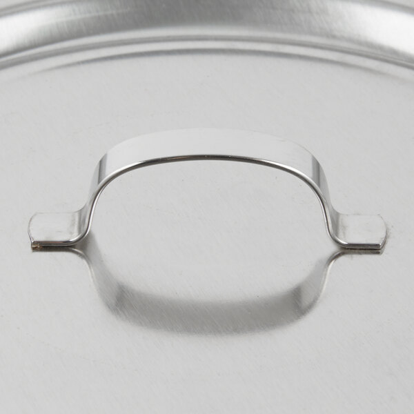A silver metal Vollrath replacement cover with a silver metal handle.