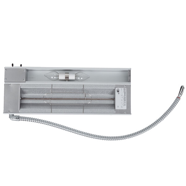 A metal box with a light bulb inside.