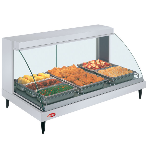 A Hatco Glo-Ray countertop food warmer with food on display.