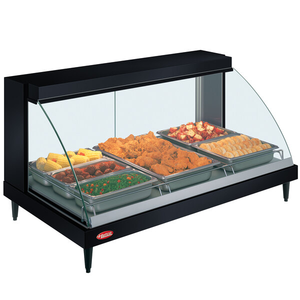 A black Hatco countertop display case with food in it.