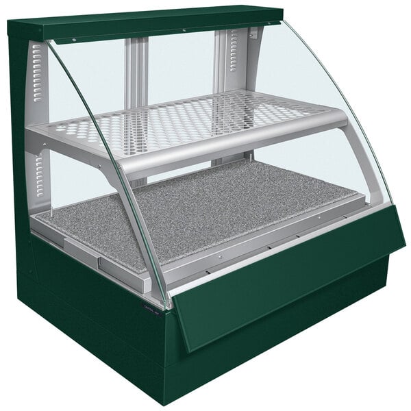 A green Hatco Flav-R-Savor countertop display case with a glass top.