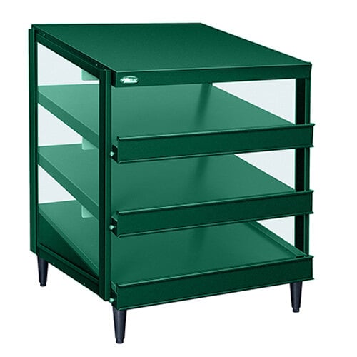 A Hunter Green Hatco Glo-Ray triple shelf pizza warmer.