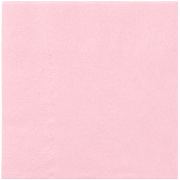 A close-up of a Hoffmaster pink paper napkin with a white border.