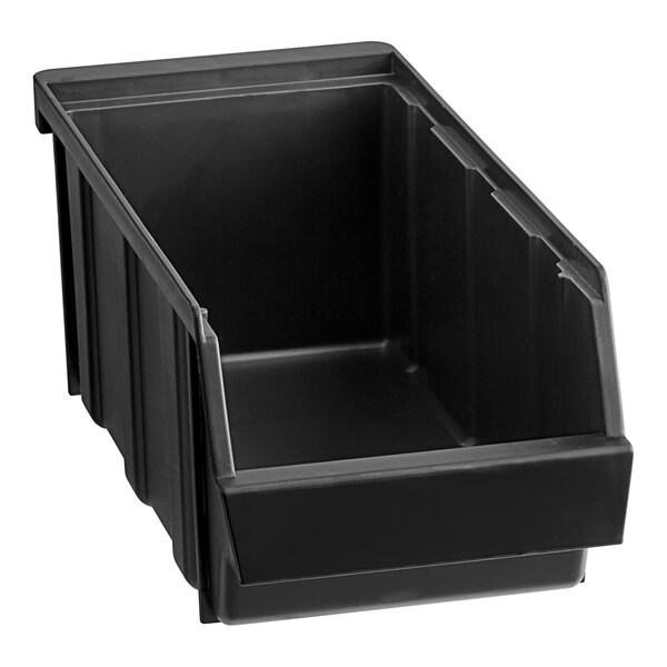 A black plastic Cambro organizer bin with a handle.