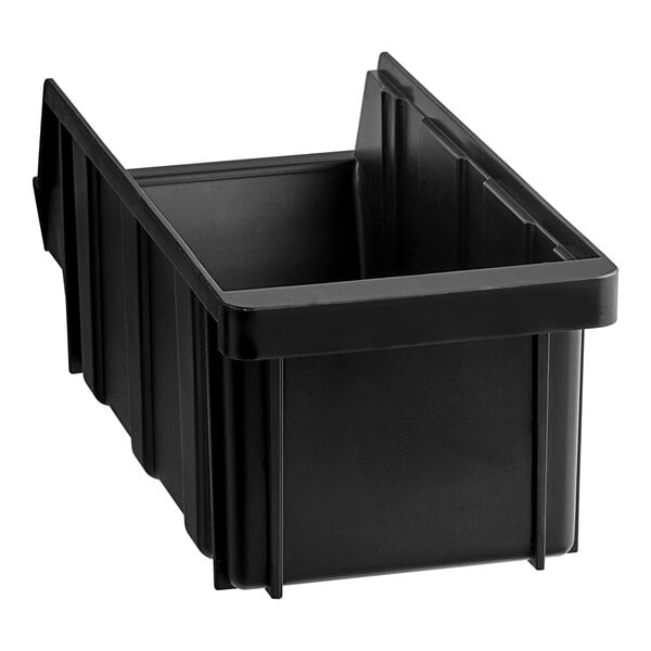 A black plastic Versa organizer bin with a handle.