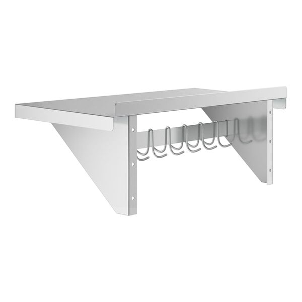 Regency 15" x 36" NSF Stainless Steel Wall-Mounted Pot Rack with Shelf and 18 Galvanized Hooks