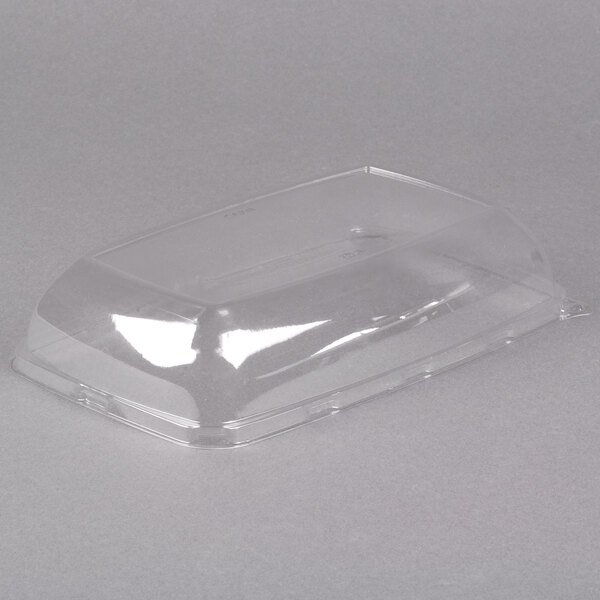 A clear plastic Sabert catering tray with a clear lid.