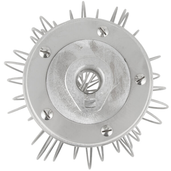 A close-up of a Hobart stainless steel wire whip with spikes.