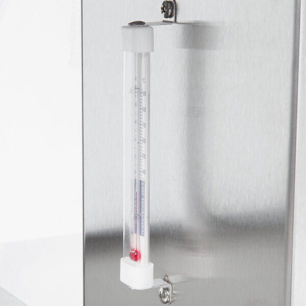 A white metal Hatco countertop warmer with a thermometer.
