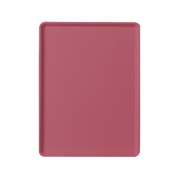 A pink rectangular tray with a white background.