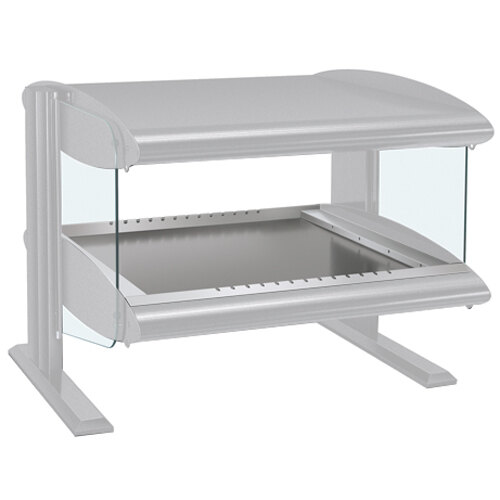 A white Hatco countertop heated zone merchandiser with a glass front and single shelf.