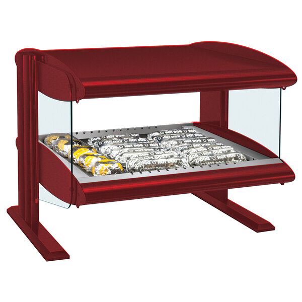 A red Hatco countertop food warmer with food on display.