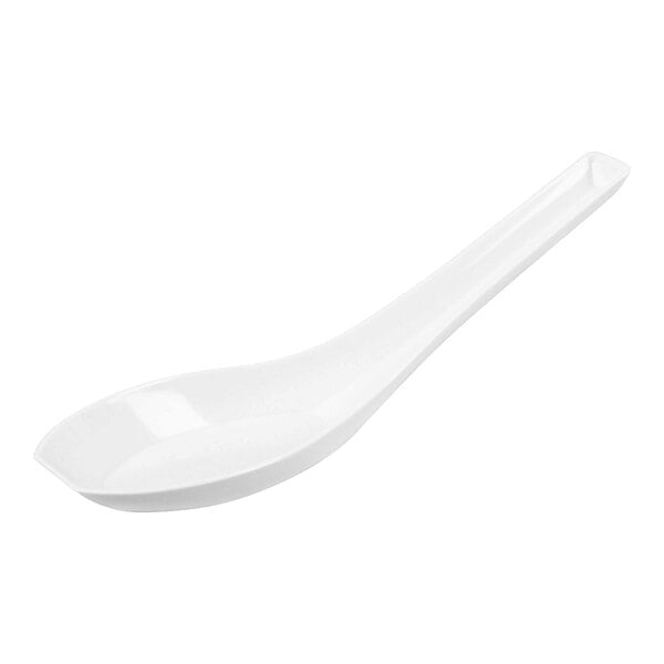 A white 5-inch Asian soup spoon.