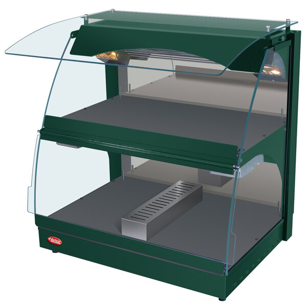 A green Hatco countertop food warmer with two shelves.