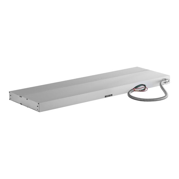 A rectangular aluminum dual high wattage infrared warmer with a 3-inch spacer and attached wiring conduit.