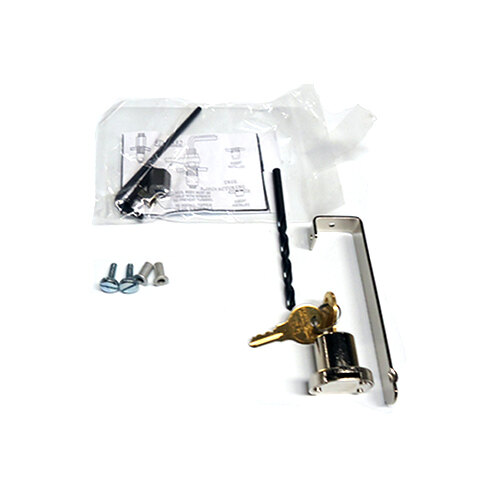 A metal handle and screws for a True ratchet lock kit.